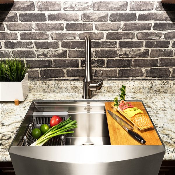 AKDY Undermount Farmhouse 30-in x 20-in Stainless Steel Single Bowl Workstation Kitchen Sink