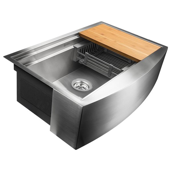 AKDY Undermount Farmhouse 30-in x 20-in Stainless Steel Single Bowl Workstation Kitchen Sink