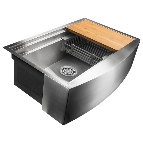 AKDY Undermount Farmhouse 33-in x 22-in Stainless Steel Single Bowl Workstation Kitchen Sink