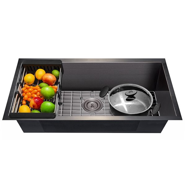 AKDY Undermount 33in x 22in Gunmetal Matte Black Single Bowl Kitchen Sink KS0524 RONA