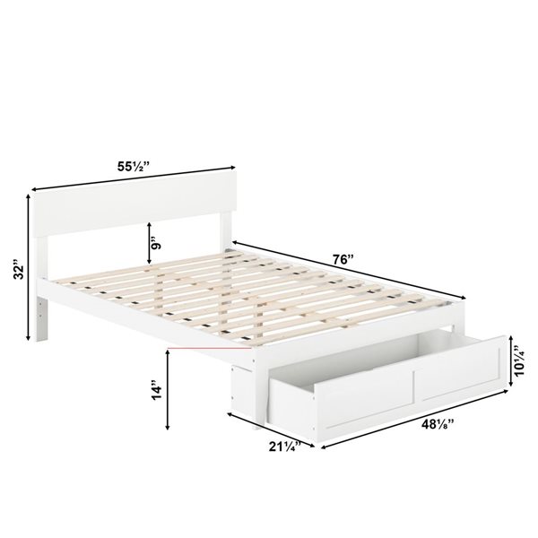 AFI Furnishings Boston Full Bed with Foot Drawer - White