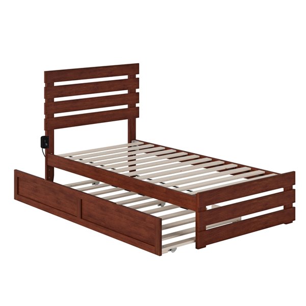 Atlantic Furniture Oxford Twin Bed with Footboard/USB Charger/Trundle - Walnut