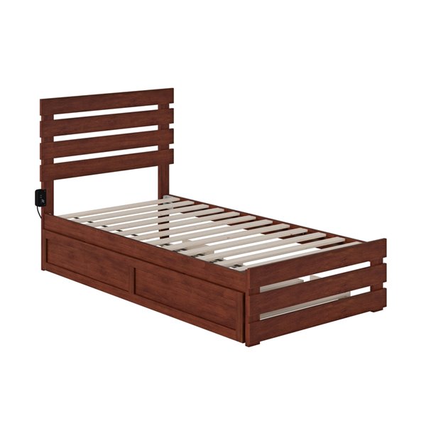 Atlantic Furniture Oxford Twin Bed with Footboard/USB Charger/Trundle - Walnut
