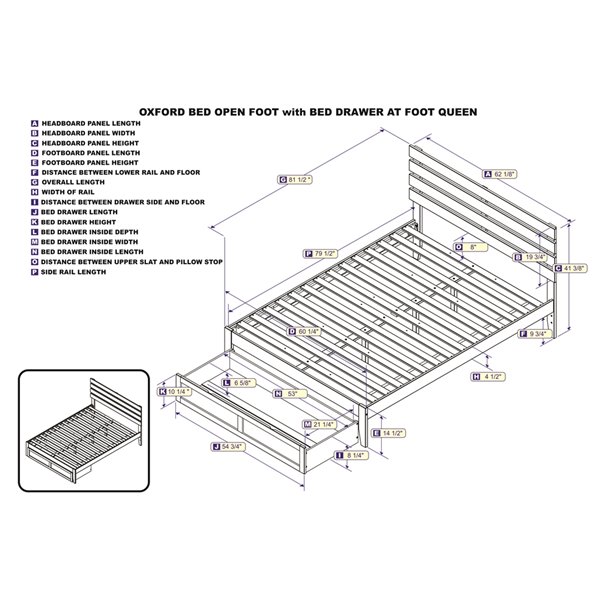 AFI Furnishings Oxford Queen Bed with Drawer/USB Charger - Grey