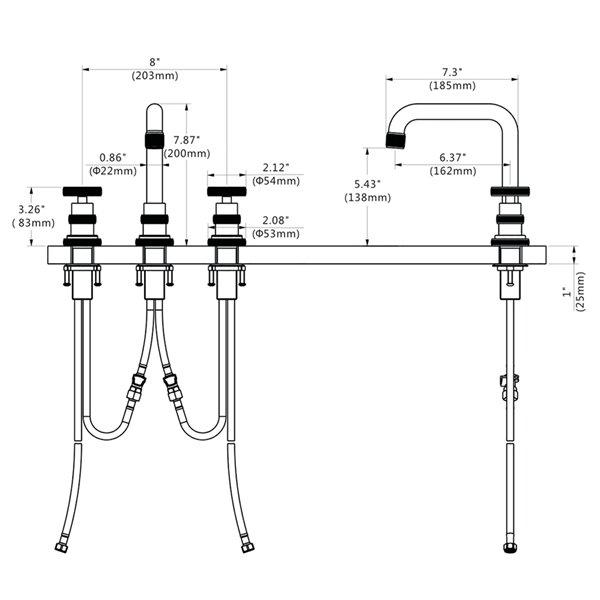 Akdy BF001-7 Matte Black/Brushed Gold 2-Handle Widespread Bathroom Sink Faucet