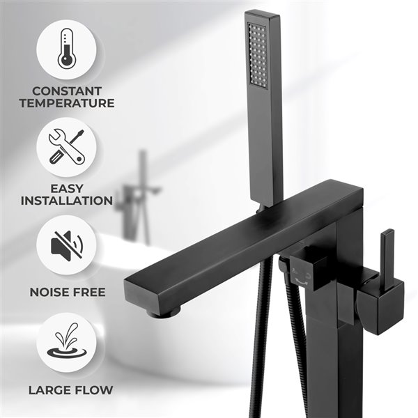 Akdy 1-Handle Residential Freestanding Bathtub Faucet with Hand Shower Included - Matte Black