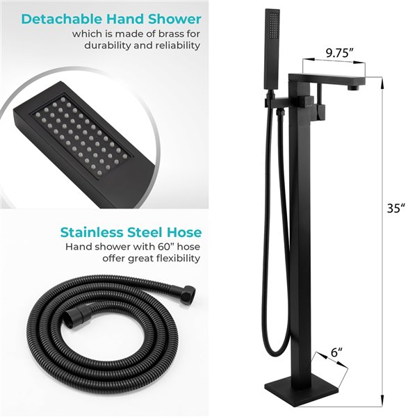 Akdy 1-Handle Residential Freestanding Bathtub Faucet with Hand Shower Included - Matte Black