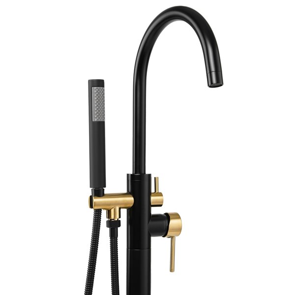 Akdy Matte Black/Gold 1-Handle Residential Freestanding Bathtub Faucet with Hand Shower Included