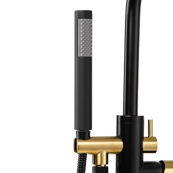 Akdy Matte Black/Gold 1-Handle Residential Freestanding Bathtub Faucet with Hand Shower Included