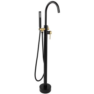 Akdy Matte Black/Gold 1-Handle Residential Freestanding Bathtub Faucet with Hand Shower Included