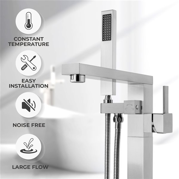 Akdy 1-Handle Residential Freestanding Bathtub Faucet with Hand Shower Included in Brushed Nickel