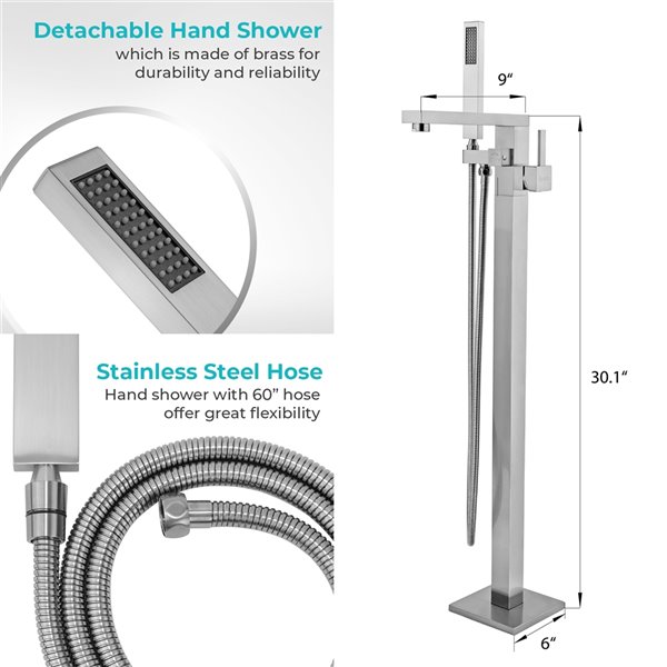 Akdy 1-Handle Residential Freestanding Bathtub Faucet with Hand Shower Included in Brushed Nickel