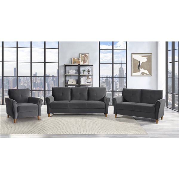 HomeTrend Dunleith Modern Grey Velvet Sofa