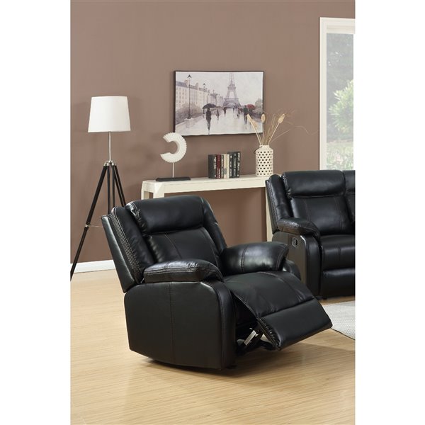 HomeTrend Duncan Black Faux Leather Recliner 9392BLK1 RONA