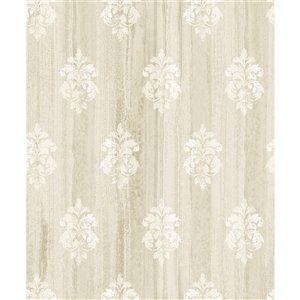 Papier peint non-tissé Tradition de 57,8 pi² texturé avec motif damassé 3D sans colle à appliquer au mur, beige