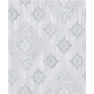 Papier peint non-tissé Tradition de 57,8 pi² texturé médaillons 3D sans colle à appliquer au mur, aqua