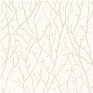 Papier peint non-tissé ivoire Nature de 57,8 pi² avec motif de vignes sans colle à appliquer au mur