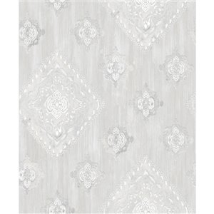 Papier peint non-tissé Tradition de 57,8 pi² texturé médaillons 3D sans colle à appliquer au mur, gris