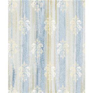 Papier peint non-tissé Tradition de 57,8 pi² texturé avec motif damassé 3D sans colle à appliquer au mur, bleu