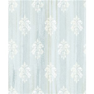 Papier peint non-tissé Tradition de 57,8 pi² texturé avec motif damassé 3D sans colle à appliquer au mur, aqua