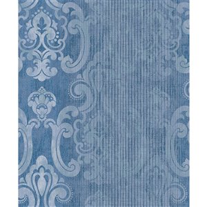 Advantage Tradition 57.8-Sq. Ft. Dark Blue Non-Woven Textured Stripes 3D Unpasted Paste the Wall Wallpaper