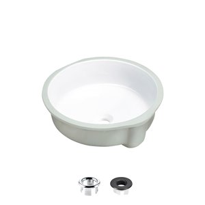 Lavabo de salle de bain rond sous-comptoir en porcelaine blanche avec drain trop-plein de Stylish (16 po x 16 po)