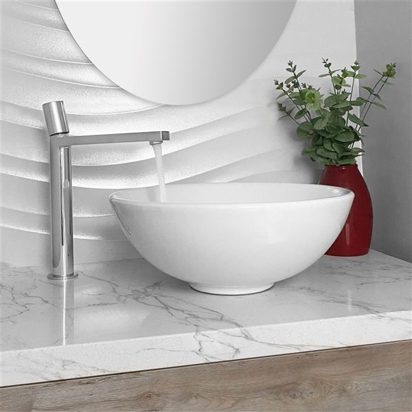 Stylish White Porcelain Vessel Round Bathroom Sink (16-in x 16-in)