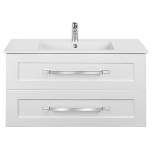 Cutler Kitchen & Bath Riga 36-in White Single Sink Bathroom Vanity with White Acrylic Top