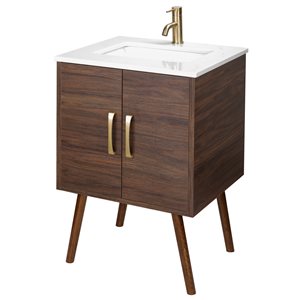 Meuble-lavabo Garland II brun 24 po, lavabo simple avec comptoir en acrylique blanc par Cutler Kitchen & Bath