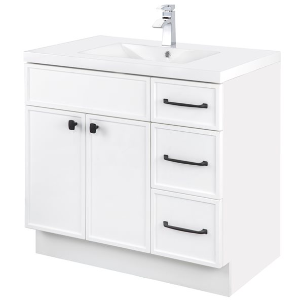 White Single Sink Bathroom Vanity, 36 Inch White Bathroom Vanity With Black Top