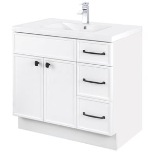 Cutler Kitchen & Bath Manhattan 36-in White Single Sink Bathroom Vanity with White Acrylic Top