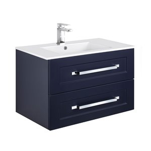 Meuble-lavabo Riga bleu 30 po, lavabo simple avec comptoir en acrylique blanc par Cutler Kitchen & Bath