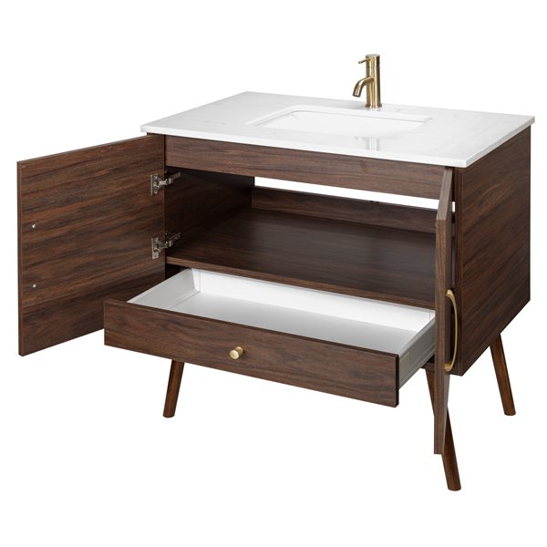 Cutler Kitchen & Bath Garland II 36-in Brown Single Sink Bathroom Vanity with White Acrylic Top