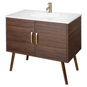 Cutler Kitchen & Bath Garland II 36-in Brown Single Sink Bathroom Vanity with White Acrylic Top