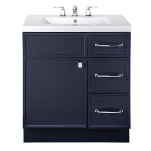 Cutler Kitchen & Bath Manhattan 30-in Navy Blue Single Sink Bathroom Vanity with White Acrylic Top