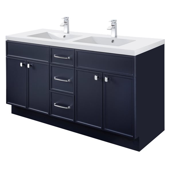 Cutler Kitchen & Bath Manhattan 60-in Navy Blue Double Sink Bathroom Vanity with White Acrylic Top