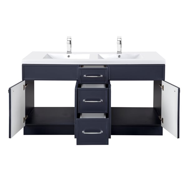 Cutler Kitchen & Bath Manhattan 60-in Navy Blue Double Sink Bathroom Vanity with White Acrylic Top