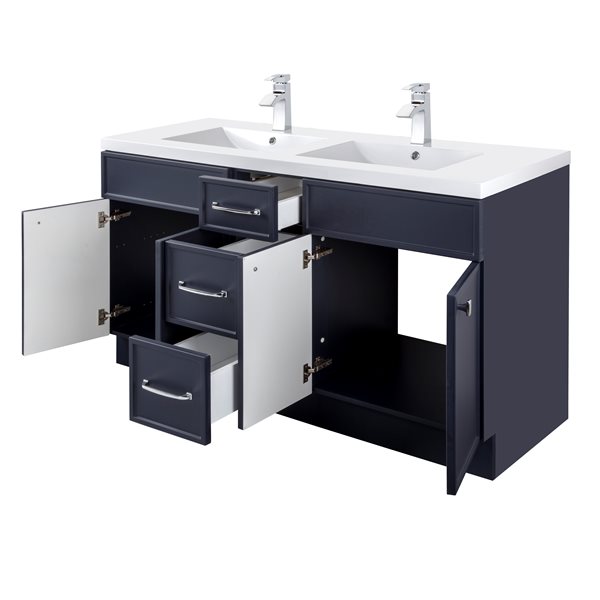 Cutler Kitchen & Bath Manhattan 60-in Navy Blue Double Sink Bathroom Vanity with White Acrylic Top