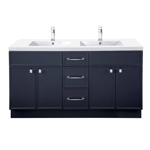 Cutler Kitchen & Bath Manhattan 60-in Navy Blue Double Sink Bathroom Vanity with White Acrylic Top