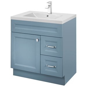Meuble-lavabo Casa bleu 30 po, lavabo simple avec comptoir en acrylique blanc par Cutler Kitchen & Bath