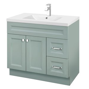 Meuble-lavabo Casa vert 36 po, lavabo simple avec comptoir en acrylique blanc par Cutler Kitchen & Bath