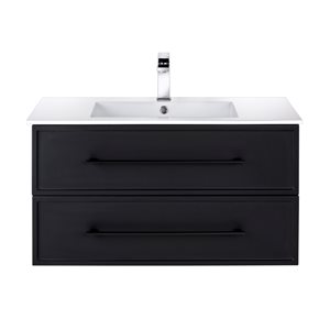 Meuble-lavabo Milano noir 36 po, lavabo simple avec comptoir en acrylique blanc par Cutler Kitchen & Bath