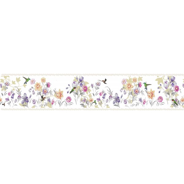 Bordure de papier peint de 7 po auto-adhésive par Dundee Deco, pourpre, crème, rose