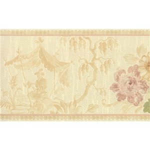 Bordure de papier peint de 5,25 po préencollée par Dundee Deco, beige, vert, or