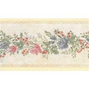 Bordure de papier peint de 5,25 po préencollée par Dundee Deco, rose, rouge, bleu