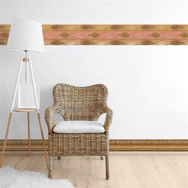 Dundee Deco 7-in Gold/Pink/Brown/Green Prepasted Wallpaper Border