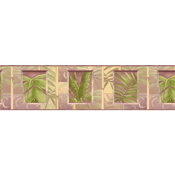 Bordure de papier peint de 8 po préencollée par Dundee Deco, vert, violet, marron