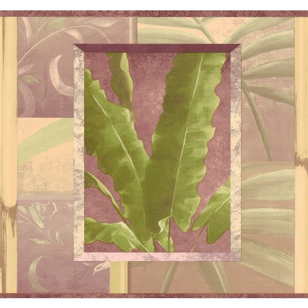 Bordure de papier peint de 8 po préencollée par Dundee Deco, vert, violet, marron