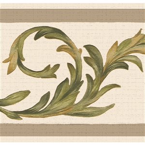 Bordure de papier peint de 7 po auto-adhésive par Dundee Deco, vert, beige