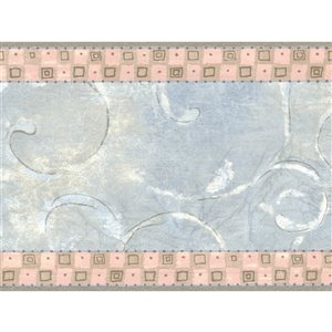 Bordure de papier peint de 6,4 po préencollée par Dundee Deco, bleu, gris, rose